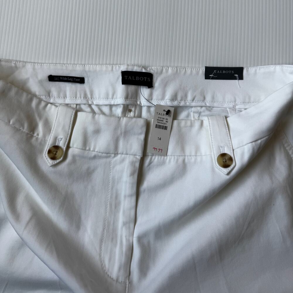 Talbots Wide Leg Pant White NWT Sz 14 Cotton Modal Trouser Chino Summer Resort - Picture 5 of 15